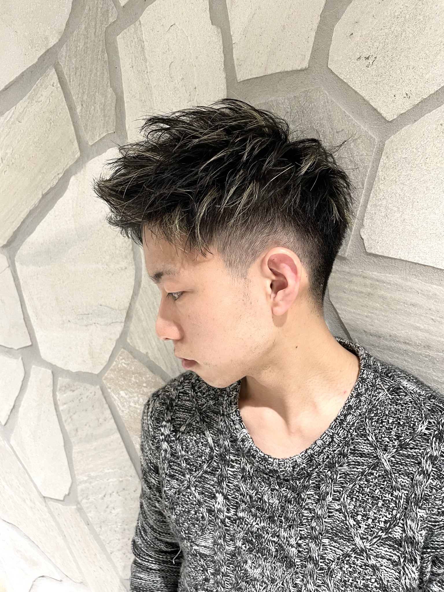 メンズカラー/ホワイトメッシュ/ハイライト/ツーブロック