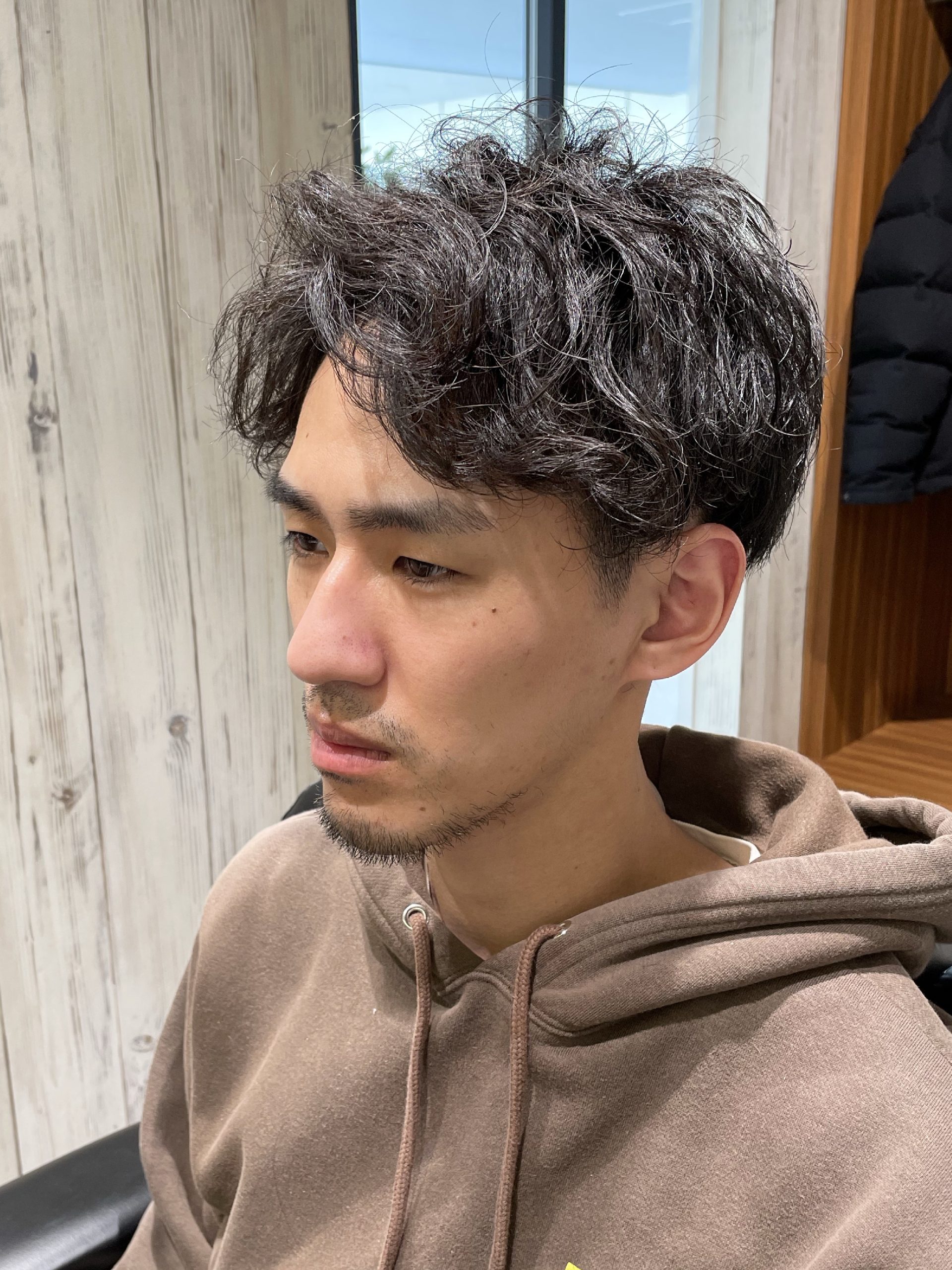 メンズナチュラルパーマ/センターパート/アップバング/スパイラルパーマ/ビジネス