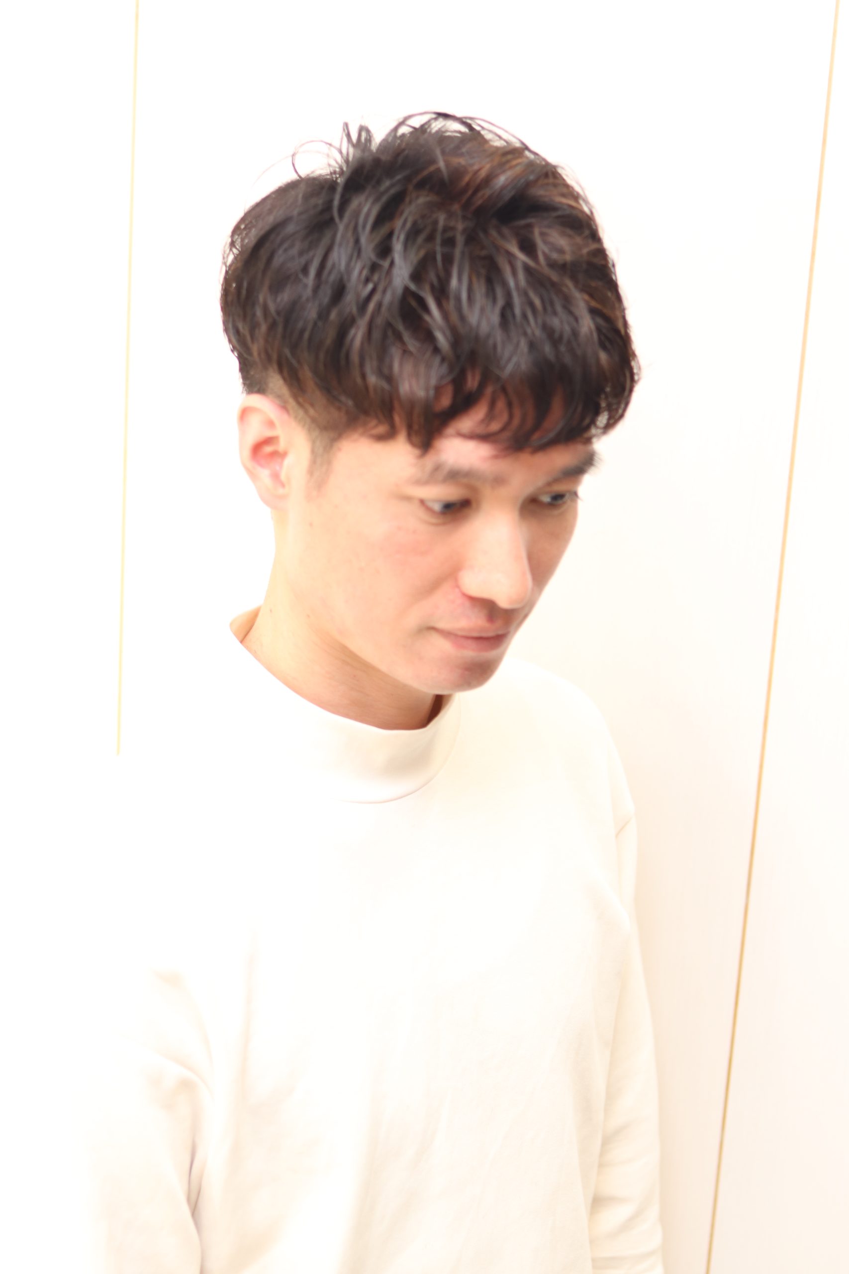 ナチュラルパーマ/ツーブロック/爽やかアップバング/緩めスパイラルパーマ