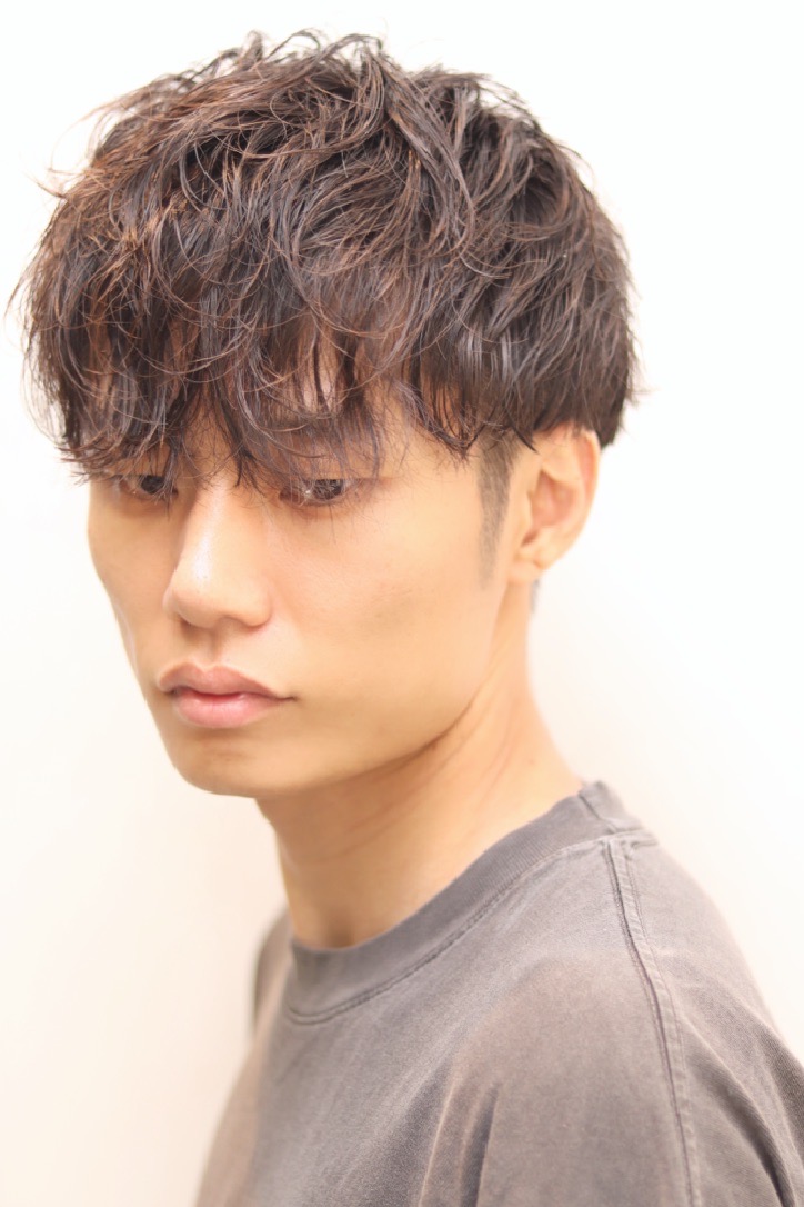 無造作マッシュメンズショート☆マットカラースパイラルパーマ
