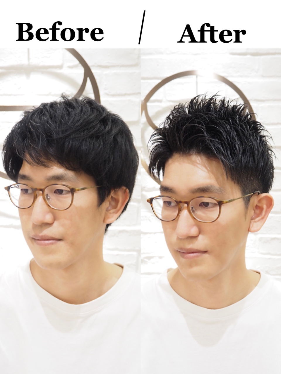 ビフォーアフターツーブロックかきあげアップバングショート