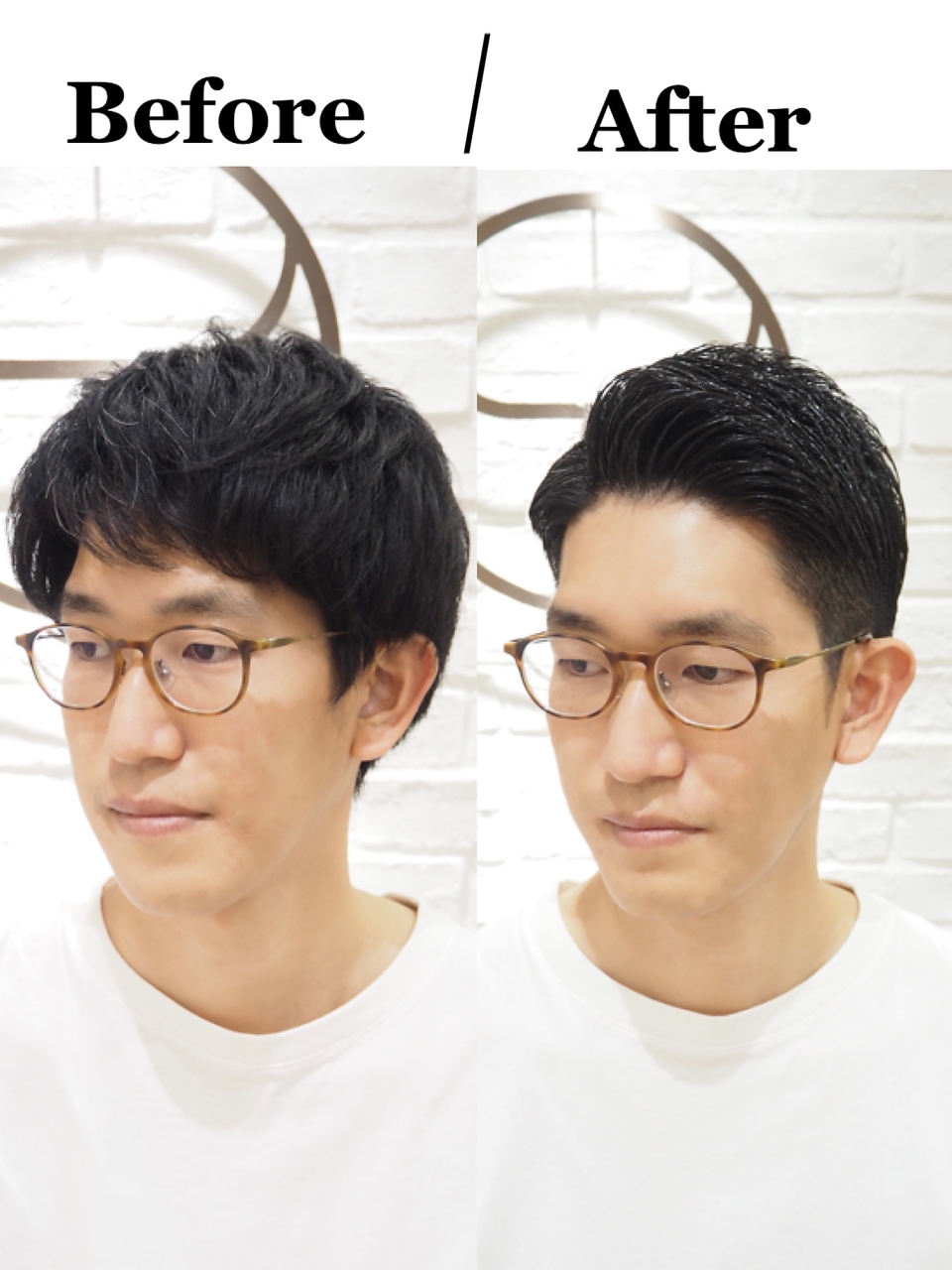 ビフォーアフター爽やかビジネスツーブロックメンズショート