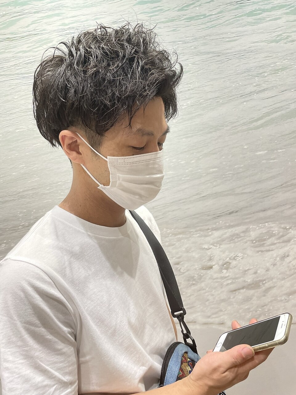 マスクに合うアップバングツイストスパイラルパーマ