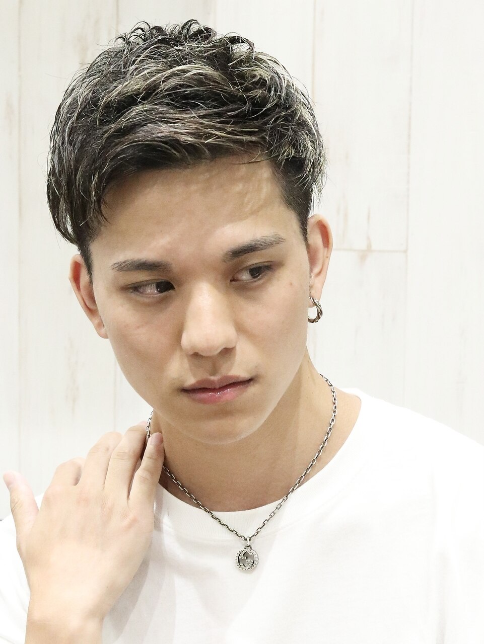 理容室バーバーアップバングメンズメッシュツーブロック束感